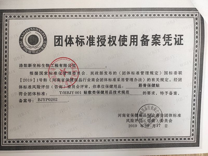 团体标准授权使用备案凭证